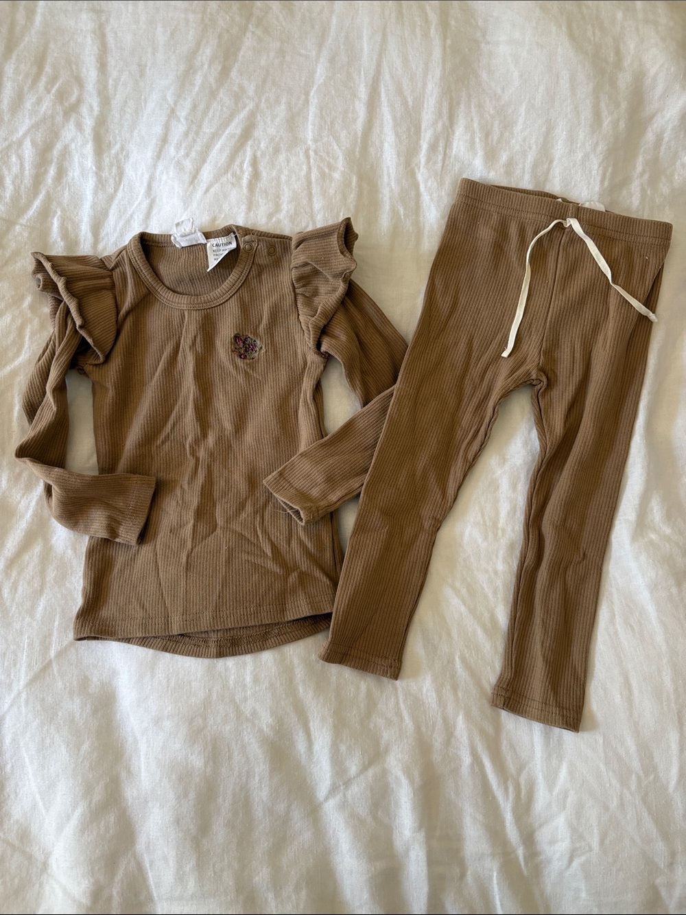 Jamie Kay Baby Girl Brown Ribbed Ruffle Top & Legging Set
